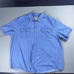Vintage Duke Haband Western Shirt Men 2XL Blue Chambray Pearl Clasp Short Sleeve